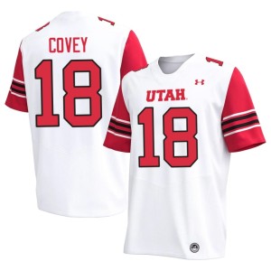 #18 College Football Britain Covey Embroidery White Mens Utah U Jersey 333292-296