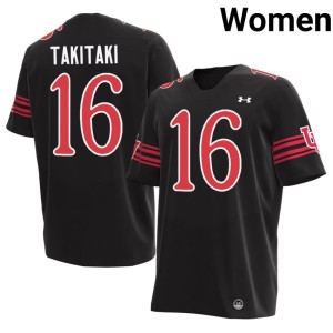 #16 PJ Takitaki Women's Utah Utes College Football Black High School Jersey 482584-417