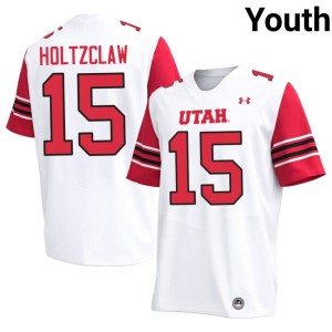 #15 College Football Youth Utah U White Embroidery Lance Holtzclaw Jersey 891518-799