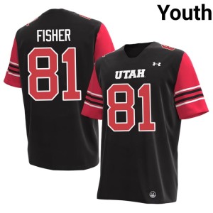 #81 Embroidery U of U Youth Black College Football Bear Fisher Jersey 594932-692